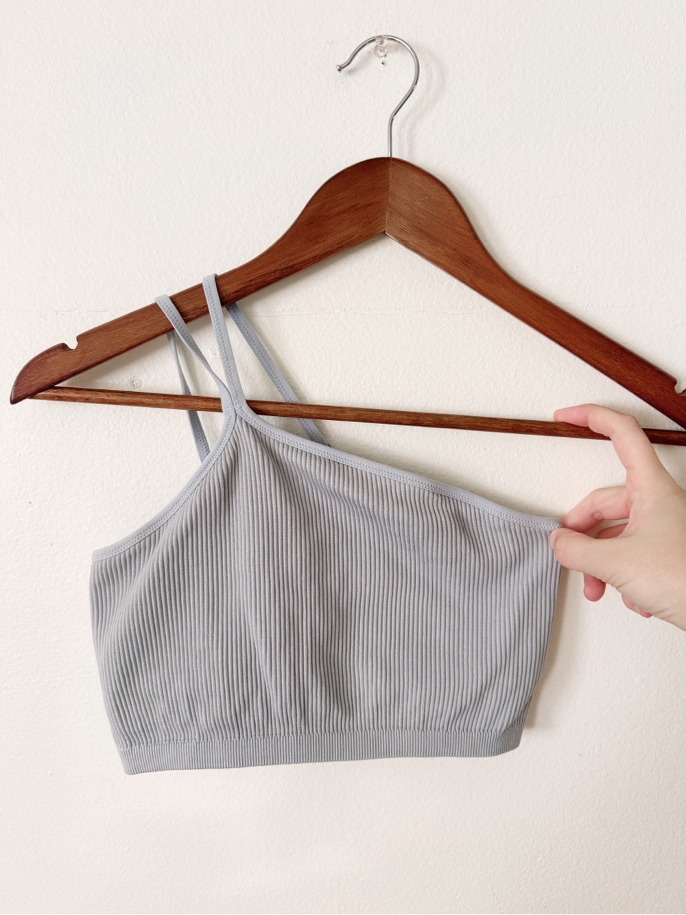 Aerie Ribbed Asymmetric Brami Top - Light Blue Gray small